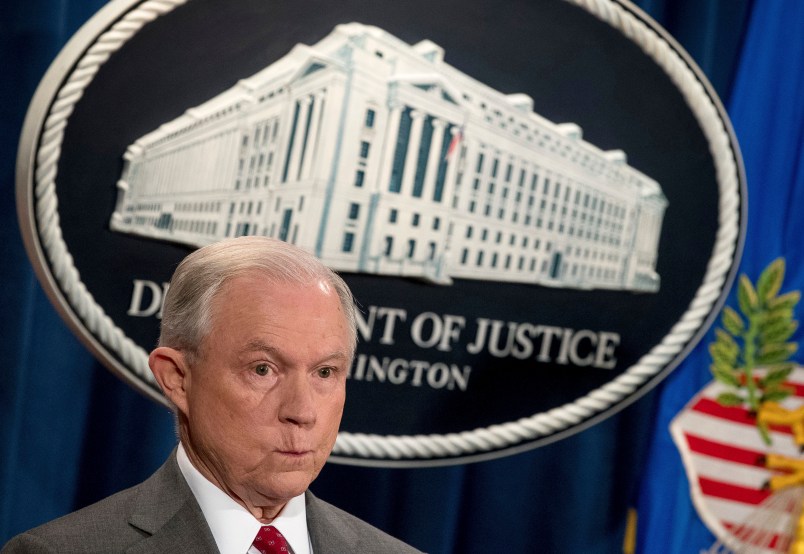 Attorney General Jeff Sessions attends a news conference at the Justice Department in Washington, Friday, Aug. 4, 2017, on leaks of classified material threatening national security. (AP Andrew Harnik)