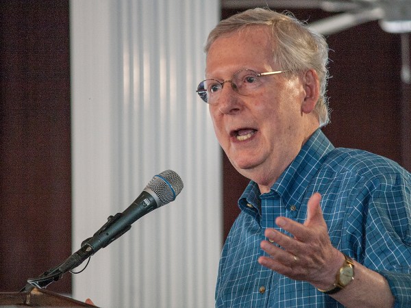 FANCY FARM, Ky. – U.S. Senate Majority Leader Mitch McConnell speaks Saturday, August 5 at the 137th annual Fancy Farm picnic in Graves County, Ky.(Photo by KAT RUSSELL, The Paducah Sun, Paducah, Ky.)