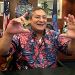 Governor Eddie Baza Calvo of Guam speaks to the media in his office in Adelup, Guam on Friday morning, August 11, 2017. The small U.S. territory of Guam has become a focal point after North Korea's army threatened to use ballistic missiles to create an "enveloping fire" around the island. The exclamation came after President Donald Trump warned Pyongyang of "fire and fury like the world has never seen." (AP Photo/Tassanee Vejpongsa)
