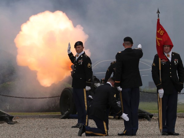 U.S. soldiers fire a salute during a change of command and change of responsibility ceremony for Deputy Commander of the South Korea-U.S. Combined Force Command at Yongsan Garrison, a U.S. military base, in Seoul, South Korea, Friday, Aug. 11, 2017. (AP Photo/Lee Jin-man)