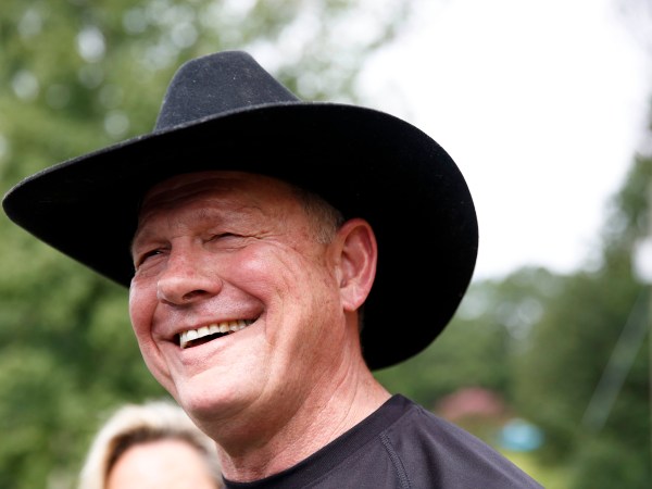 Former Alabama Chief Justice and U.S. Senate candidate Roy Moore, rides in on a horse named "Sassy" to vote a the Gallant Volunteer Fire Department, during the Alabama Senate race, Tuesday, Aug. 15, 2017, in Gallant, Ala. (AP Photo/Brynn Anderson)