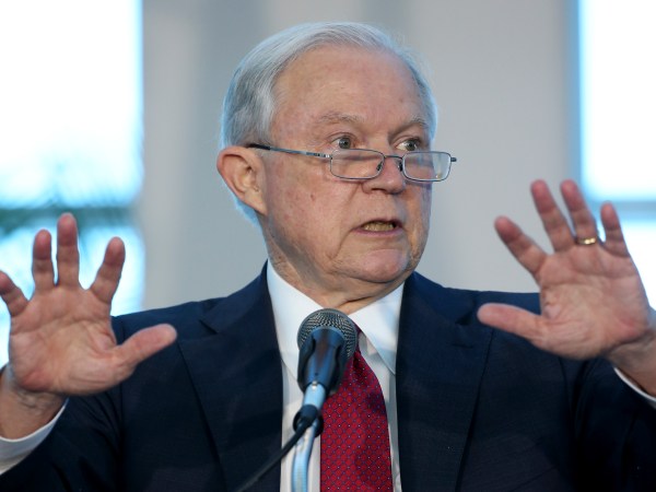 U.S. Attorney General Jeff Sessions gestures as he speaks during a news conference, Wednesday, Aug. 16, 2017, at PortMiami in Miami. As The White House wages a fight with cities and states over how far they can cooperate with federal immigration authorities, Sessions visited Miami to hail it as an example of a place that reversed its sanctuary policies to follow President Donald Trump’s orders. (AP Photo/Wilfredo Lee)