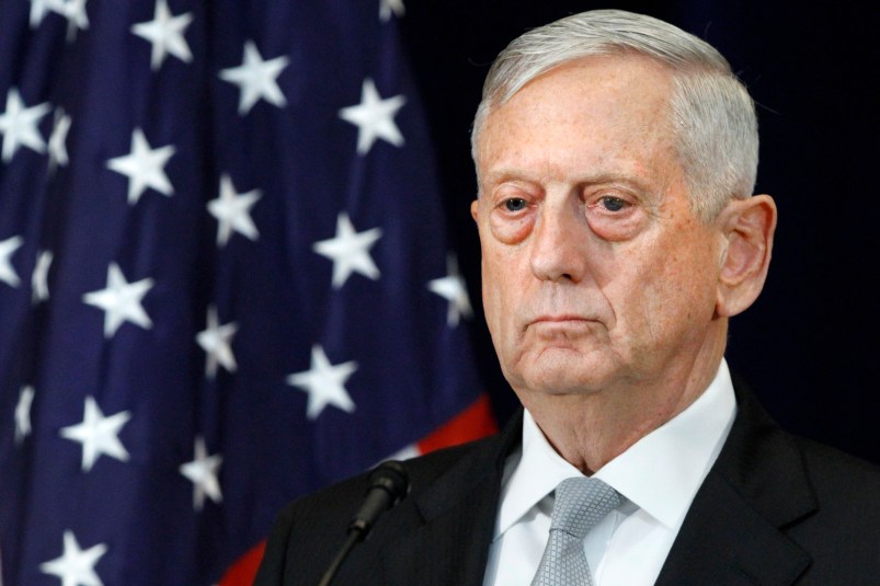 Defense Secretary James Mattis attends a news conference, Thursday, Aug. 17, 2017, at the State Department in Washington. (AP Photo/Jacquelyn Martin)