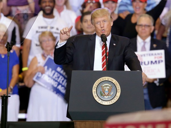 President Donald Trump speaks at a rally, Tuesday, Aug.22, 2017, in Phoenix. (AP Photo/Rick Scuteri)