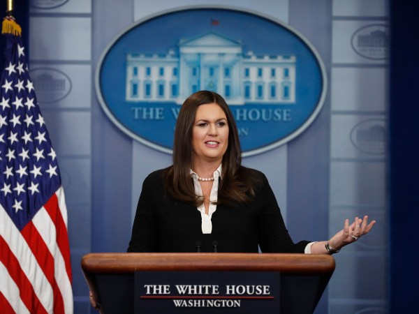 White House press secretary Sarah Huckabee Sanders speaks during the daily news briefing at the White House, in Washington, Thursday, Aug. 24, 2017. (AP Photo/Carolyn Kaster)