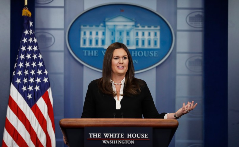 White House press secretary Sarah Huckabee Sanders speaks during the daily news briefing at the White House, in Washington, Thursday, Aug. 24, 2017. (AP Photo/Carolyn Kaster)