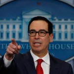 Treasury Secretary Steven Mnuchin speaks during the news briefing at the White House, in Washington, Friday, Aug. 25, 2017. (AP Photo/Carolyn Kaster)