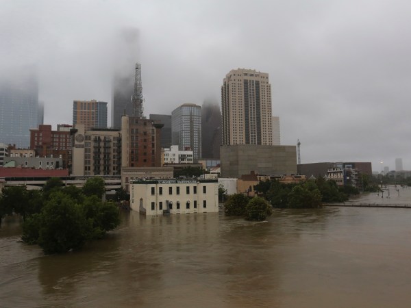 Floodwaters from Tropical Storm Harvey flow in the Buffalo Bayou in downtown Houston, Texas, Monday, Aug. 28, 2017. (AP Photo/LM Otero)