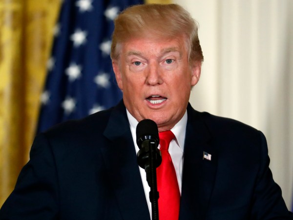 President Donald Trump speaks during a news conference with Finnish President Sauli Niinisto in the East Room of the White House, Monday, Aug. 28, 2017, in Washington. (AP Photo/Alex Brandon)