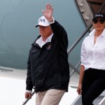 President Donald Trump and first lady Melania Trump arrive at Corpus Christi International airport for briefings on Hurricane Harvey relief efforts, Tuesday, Aug. 29, 2017, in Corpus Christi, Texas. (AP Photo/Evan Vucci)