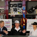 President Donald Trump and first lady Melania Trump arrive take part in a briefing on Hurricane Harvey relief efforts at Firehouse 5, Tuesday, August 29, 2017, in Corpus Christi, Texas. (AP Photo/Evan Vucci)