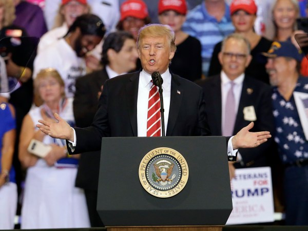President Donald Trump speaks at a rally, Tuesday, Aug.22, 2017, in Phoenix. (AP Photo/Rick Scuteri)