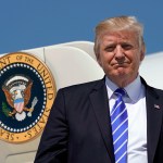 President Donald Trump during his arrival at Bismark Municipal Airport, Wednesday, Sept. 6, 2017 in Bismark, N.D. Trump is in North Dakota to promote his tax overhaul pitch. (AP Photo/Pablo Martinez Monsivais)