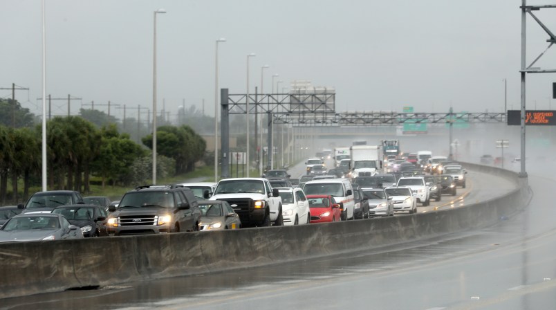 Northbound traffic on the turnpike near Sunrise Blvd. was backing up in the rain. Mike Stocker, South Florida Sun-Sentinel ...SOUTH FLORIDA OUT; NO MAGS; NO SALES; NO INTERNET; NO TV...