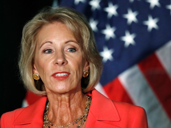 Education Secretary Betsy DeVos speaks about proposed changes to Title IX, Thursday, Sept. 7, 2017, at George Mason University Arlington, Va., campus. (AP Photo/Jacquelyn Martin)