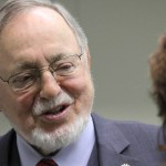 U.S. Rep. Don Young, the longest serving Republican in the U.S. House, speaks to reporters Monday, Oct. 17, 2016, in Anchorage, Alaska. Young, along with Democrat Steve Lindbeck and Libertarian Jim McDermott, took part in a candidates forum ahead of the Nov. 8 general election. (AP Photo/Mark Thiessen)