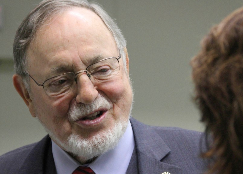 U.S. Rep. Don Young, the longest serving Republican in the U.S. House, speaks to reporters Monday, Oct. 17, 2016, in Anchorage, Alaska. Young, along with Democrat Steve Lindbeck and Libertarian Jim McDermott, took part in a candidates forum ahead of the Nov. 8 general election. (AP Photo/Mark Thiessen)