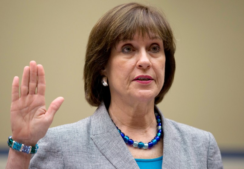 IRS official Lois Lerner is sworn in on Capitol Hill in Washington, Wednesday, May 22, 2013, before the House Oversight Committee hearing to investigate the extra scrutiny IRS gave to Tea Party and other conservative groups that applied for tax-exempt status. Lerner told the committee she did nothing wrong and then invoked her constitutional right to not answer lawmakers' questions. (AP Photo/Carolyn Kaster)