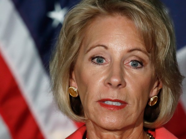 Education Secretary Betsy DeVos speaks about proposed changes to Title IX, Thursday, Sept. 7, 2017, at George Mason University Arlington, Va., campus. (AP Photo/Jacquelyn Martin)