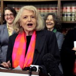 HFS     FILE - This Oct. 18, 2012 file photo shows Edith Windsor as she addresses a news conference at the offices of the New York Civil Liberties Union, in New York.  (AP Photo/Richard Drew, File)