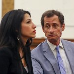 Anthony Weiner, right, and Huma Abedin appear in court in New York on Wednesday, Sept. 13, 2017. The couple asked a New York City judge to ask for privacy in their divorce case. (Jefferson Siegel/The Daily News via AP, Pool)