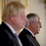 Britain's Foreign Secretary Boris Johnson and U.S. Secretary of State Rex Tillerson hold a press conference after their meeting on Libya at Lancaster House in London, Thursday, Sept. 14, 2017. (AP Photo/Matt Dunham, Pool)