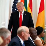 President Donald Trump walks to his seat after speaking during a luncheon with African leaders at the Palace Hotel during the United Nations General Assembly, Wednesday, Sept. 20, 2017, in New York. (AP Photo/Evan Vucci)