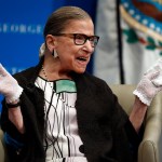 U.S. Supreme Court Justice Ruth Bader Ginsburg reacts to applause as she is introduced by William Treanor, Dean and Executive Vice President of Georgetown University Law Center, at the Georgetown University Law Center campus in Washington, Wednesday, Sept. 20, 2017. (AP Photo/Carolyn Kaster)