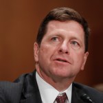 Securities and Exchange Commission (SEC) Chairman nominee Jay Clayton testifies on Capitol Hill in Washington, Thursday, March 23, 2017, at his confirmation hearing before the Senate Banking Committee.  (AP Photo/Pablo Martinez Monsivais)