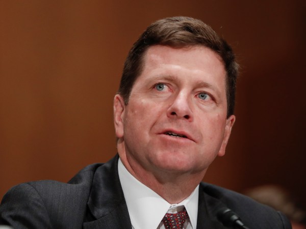Securities and Exchange Commission (SEC) Chairman nominee Jay Clayton testifies on Capitol Hill in Washington, Thursday, March 23, 2017, at his confirmation hearing before the Senate Banking Committee.  (AP Photo/Pablo Martinez Monsivais)
