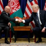 President Donald Trump shakes hands with Afghan President Ashraf Ghani at the Palace Hotel during the United Nations General Assembly, Thursday, Sept. 21, 2017, in New York. (AP Photo/Evan Vucci)