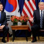 President Donald Trump speaks at a meeting with South Korean President Moon Jae-in at the Palace Hotel during the United Nations General Assembly, Thursday, Sept. 21, 2017, in New York. (AP Photo/Evan Vucci)