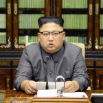 ２１日、平壌の朝鮮労働党中央委員会庁舎で、米国のトランプ大統領の国連総会演説に対して朝鮮国務委員会委員長声明を発表する金正恩党委員長（朝鮮中央通信＝朝鮮通信）