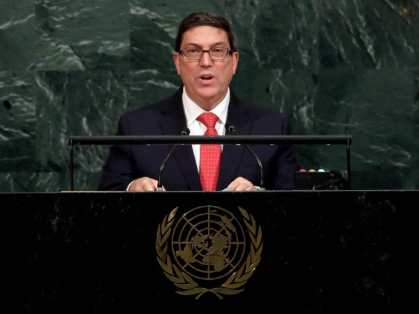 Foreign Minister Bruno Rodríguez Parrilla of Cuba addresses the United Nations General Assembly, at U.N. headquarters, Friday, Sept. 22, 2017. (AP Photo/Richard Drew)