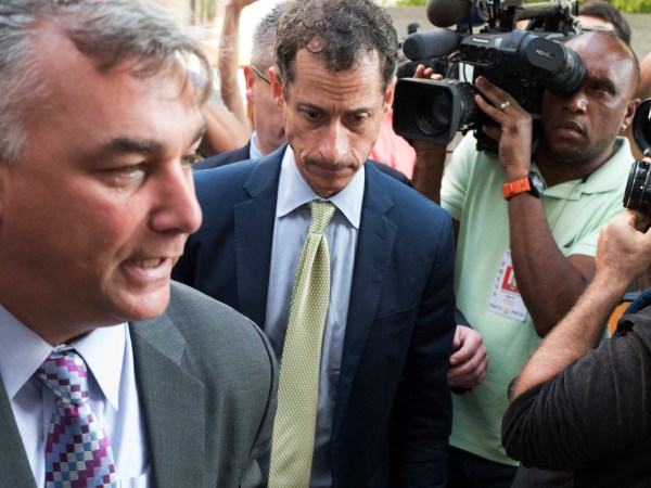 Former Congressman Anthony Weiner (D-N.Y.) arrives at federal court for his sentencing hearing, Monday, Sept. 25, 2017, in New York. (AP Photo/Mark Lennihan)