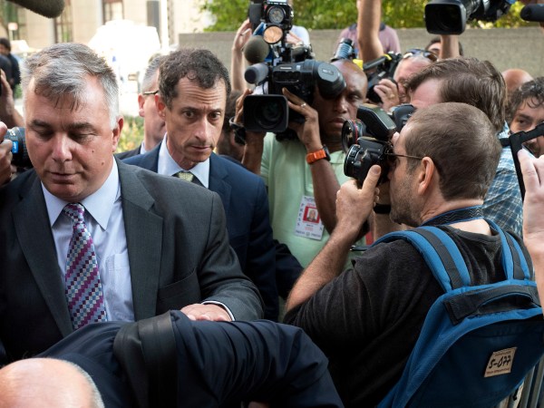 Former Congressman Anthony Weiner (D-N.Y.) arrives at federal court for his sentencing hearing, Monday, Sept. 25, 2017, in New York. (AP Photo/Mark Lennihan)