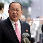 North Korea's Foreign Minister Ri Yong Ho speaks outside the U.N. Plaza Hotel, in New York, Monday, Sept. 25, 2017. (AP Photo/Richard Drew)
