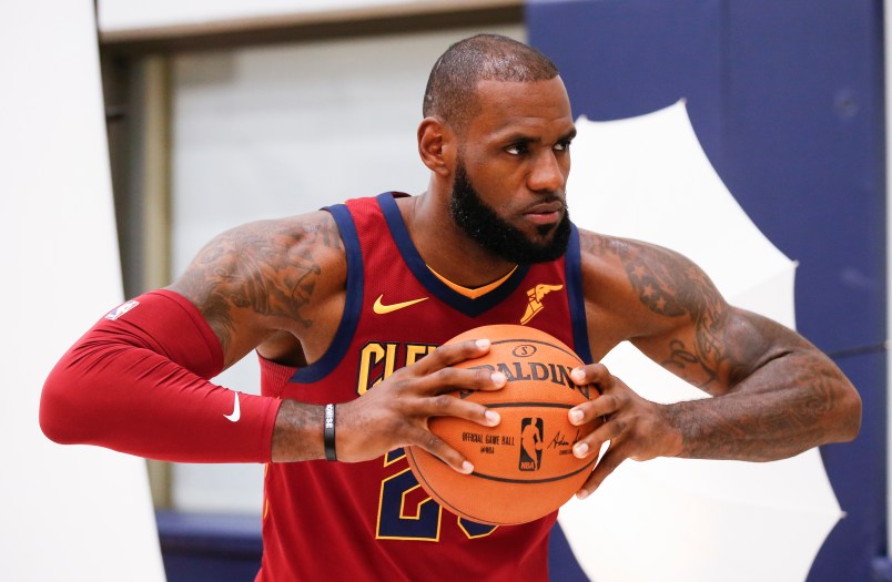 Cleveland Cavaliers' LeBron James poses for a portrait during the NBA basketball team media day, Monday, Sept. 25, 2017, in Independence, Ohio. (AP Photo/Ron Schwane)