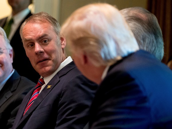 Interior Secretary Ryan Zinke, center, and Health and Human Services Secretary Tom Price, left, listen as President Donald Trump speaks during a Cabinet meeting, Monday, June 12, 2017, in the Cabinet Room of the White House in Washington. (AP Photo/Andrew Harnik)