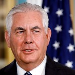 Secretary of State Rex Tillerson answers a question from the media on North Korea, while meeting with the Holy See Secretary for Relations with States Paul Gallagher, Tuesday, Sept. 26, 2017, at the State Department in Washington. (AP Photo/Jacquelyn Martin)
