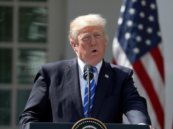 President Donald Trump speaks during a news conference with Spanish Prime Minister Mariano Rajoy in the Rose Garden of the White House, Tuesday, Sept. 26, 2017, in Washington. (AP Photo/Alex Brandon)