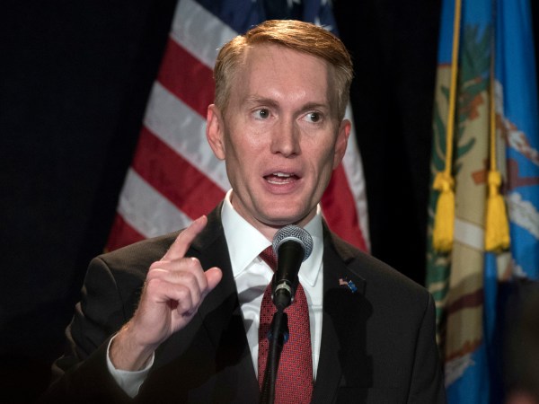 Oklahoma Republican Senator James Lankford talks to supporters during the Republican watch party in Oklahoma City, Tuesday, Nov. 8, 2016. (AP Photo/J Pat Carter)