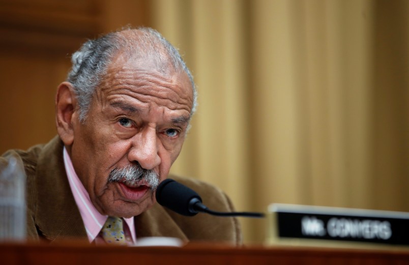 Rep. John Conyers, D-Mich., speaks during a hearing of the House Judiciary Subcommittee on Crime, Terrorism, Homeland Security, and Investigations, on Capitol Hill, Tuesday, April 4, 2017 in Washington. (AP Photo/Alex Brandon)