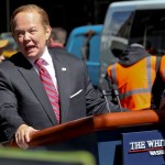 HOLD FOR PETER MORGAN--Melissa McCarthy on SNL outdoor set as White House spokesman Sean Spicer, Friday May 12, 2017, in New York. (AP Photo/Bebeto Matthews)