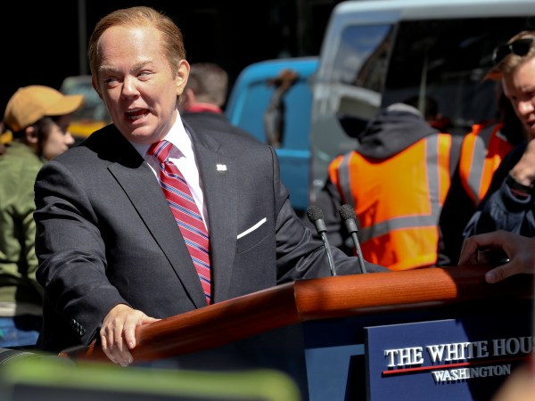 HOLD FOR PETER MORGAN--Melissa McCarthy on SNL outdoor set as White House spokesman Sean Spicer, Friday May 12, 2017, in New York. (AP Photo/Bebeto Matthews)