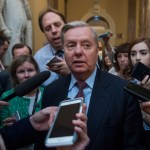 UNITED STATES - AUGUST 01: Sen. Lindsey Graham, R-S.C., talks with reporters before the Senate Policy luncheons in the Capitol on August 1, 2017. (Photo By Tom Williams/CQ Roll Call)