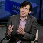 Martin Shkreli is interviewed by Maria Bartiromo during her "Mornings with Maria Bartiromo" program on the Fox Business Network, in New York, Tuesday, Aug. 15, 2017. (AP Photo/Richard Drew)