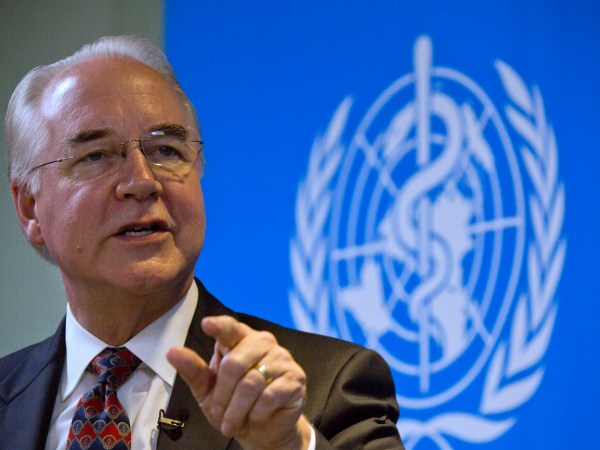U.S. Health and Human Services Secretary Tom Price speaks during an event titled "The Next Pandemic" at the World Health Organization office in Beijing, China, Monday, Aug. 21, 2017.  Price says China has been an "incredible partner" in cracking down on synthetic opioids seen as fueling fast-rising overdose deaths in the United States(AP Photo/Ng Han Guan)
