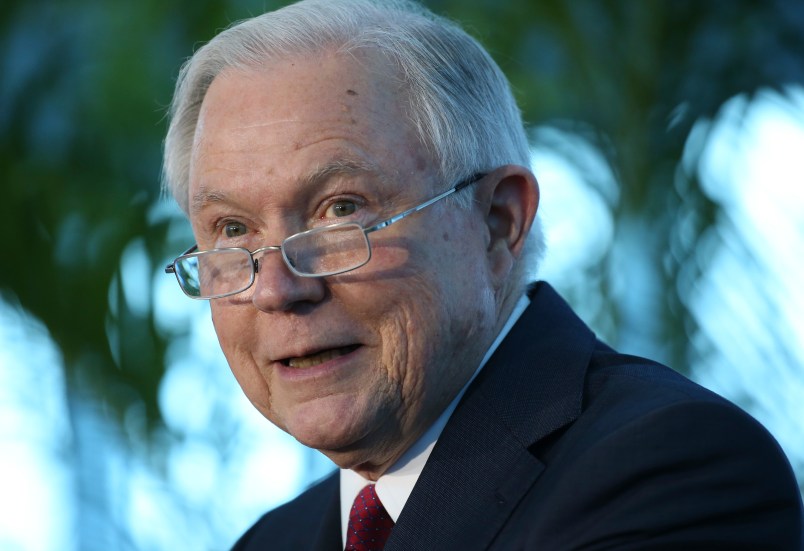 U.S. Attorney General Jeff Sessions speaks during a news conference, Wednesday, Aug. 16, 2017, at PortMiami in Miami. As The White House wages a fight with cities and states over how far they can cooperate with federal immigration authorities, Sessions visited Miami to hail it as an example of a place that reversed its sanctuary policies to follow President Donald Trump’s orders. (AP Photo/Wilfredo Lee)