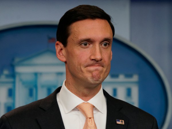 Homeland Security Adviser Tom Bossert pauses as he speaks during a news briefing at the White House, in Washington, Thursday, Aug. 31, 2017. (AP Photo/Carolyn Kaster)